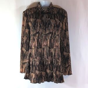 Connected Gold Black Brown Patterned Crinkle Blouse Size 8 Petite 8P